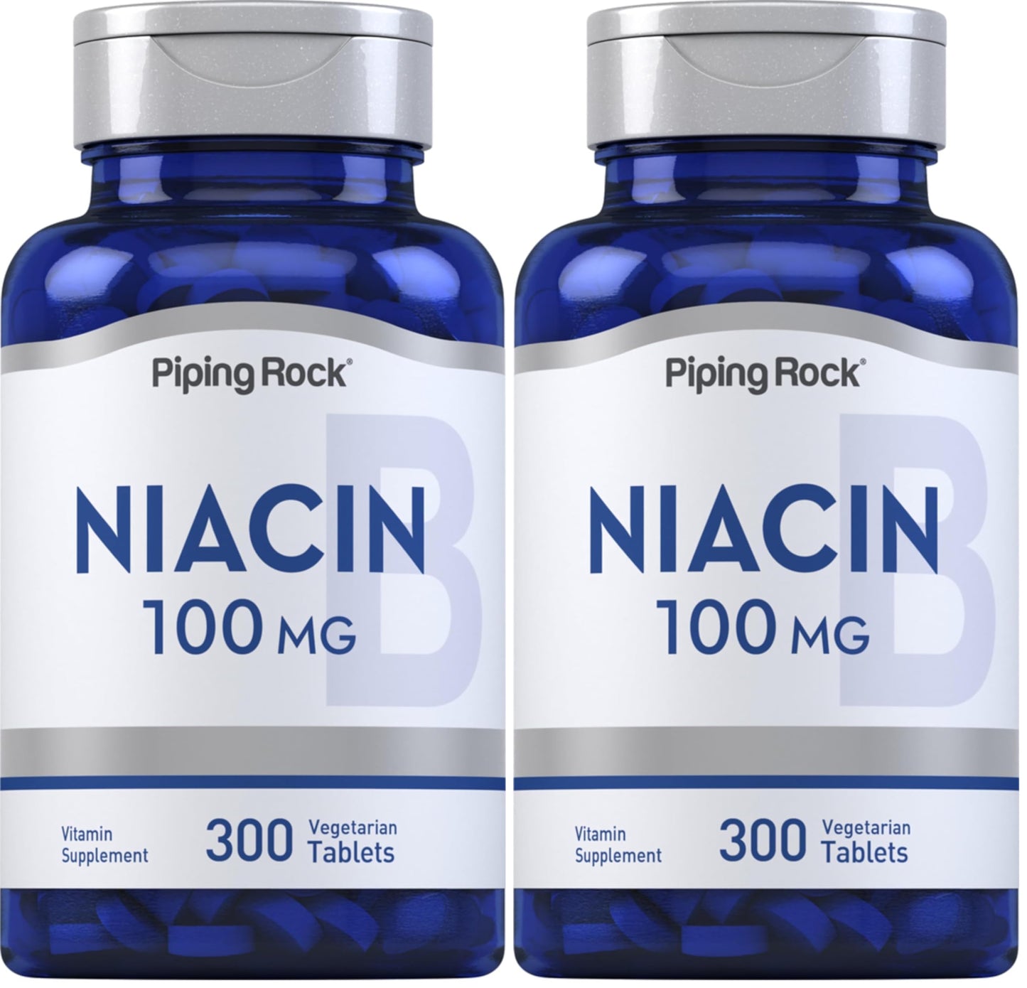 Piping Rock Niacin 100mg – 300 Tablets | with Flushing | Vegetarian, Non-GMO, Gluten Free (Pack of 2)