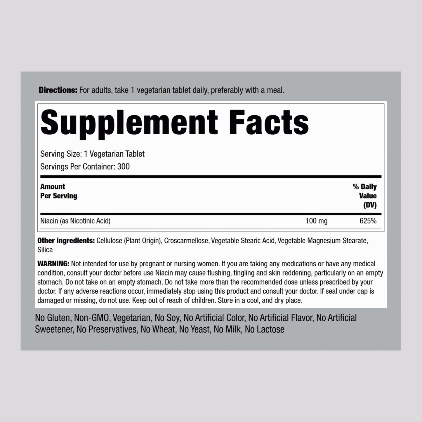 Piping Rock Niacin 100mg – 300 Tablets | with Flushing | Vegetarian, Non-GMO, Gluten Free (Pack of 2)