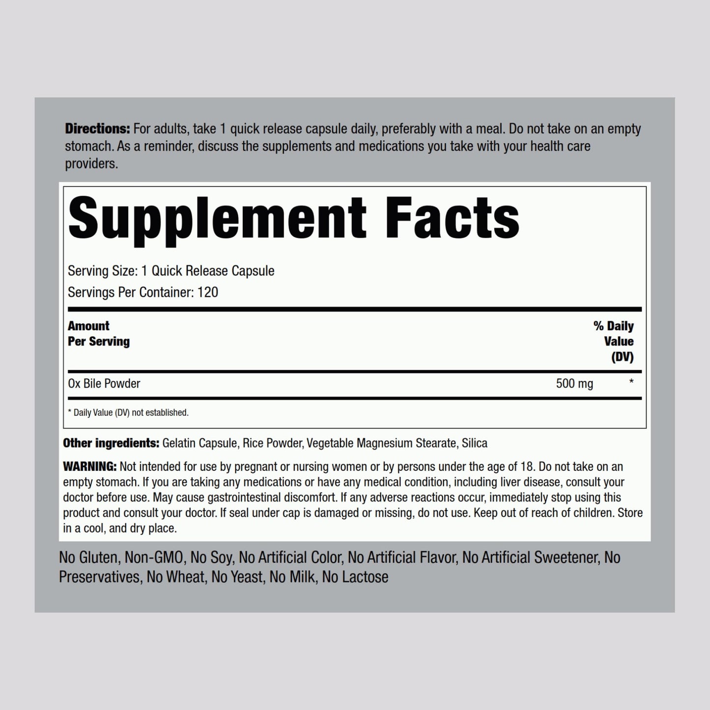 Piping Rock Ox Bile Supplement 500mg | 120 Capsules | Digestive Enzyme | Non-GMO, Gluten Free | Pack of 2