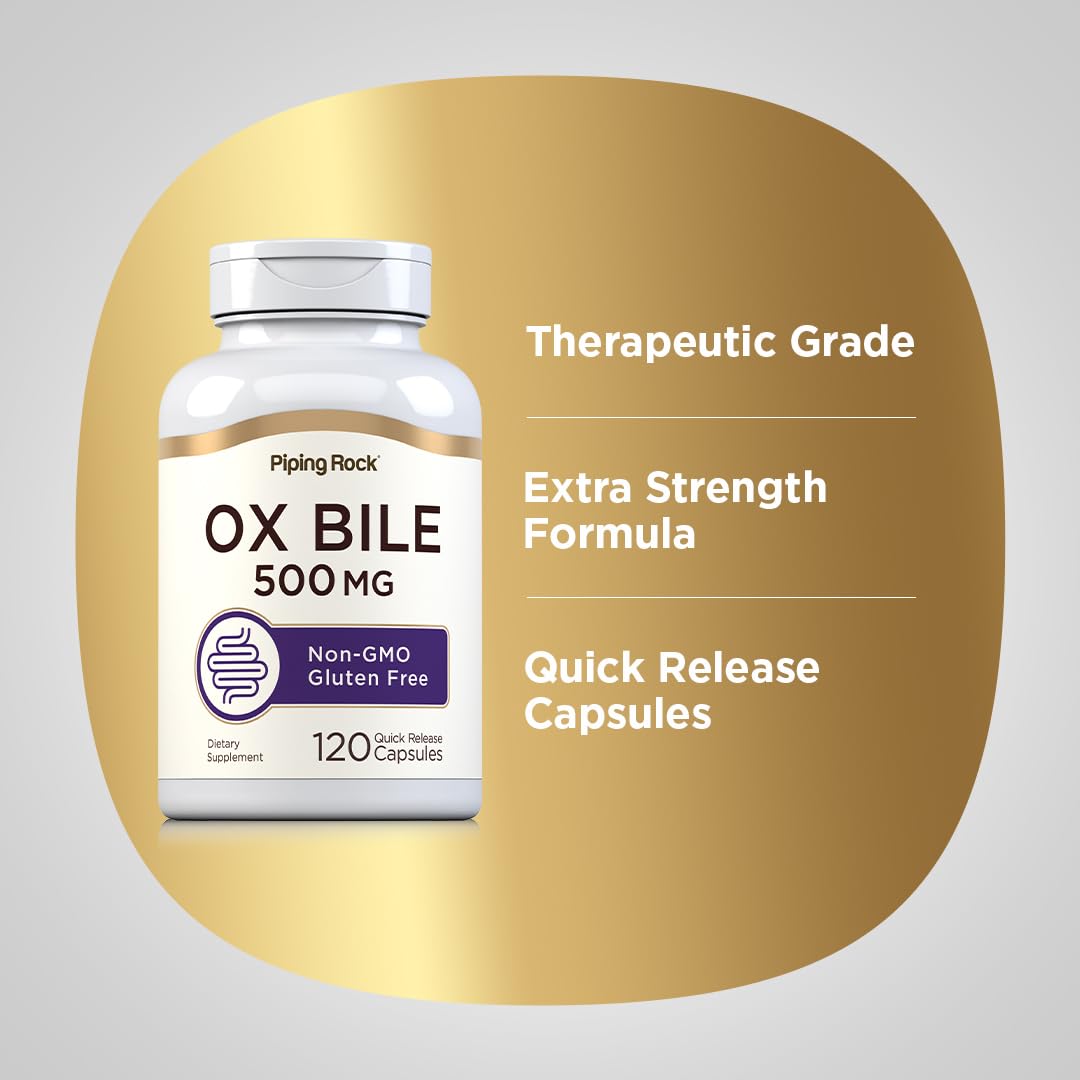 Piping Rock Ox Bile Supplement 500mg | 120 Capsules | Digestive Enzyme | Non-GMO, Gluten Free | Pack of 2