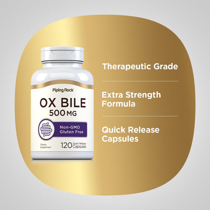 Piping Rock Ox Bile Supplement 500mg | 120 Capsules | Digestive Enzyme | Non-GMO, Gluten Free | Pack of 2