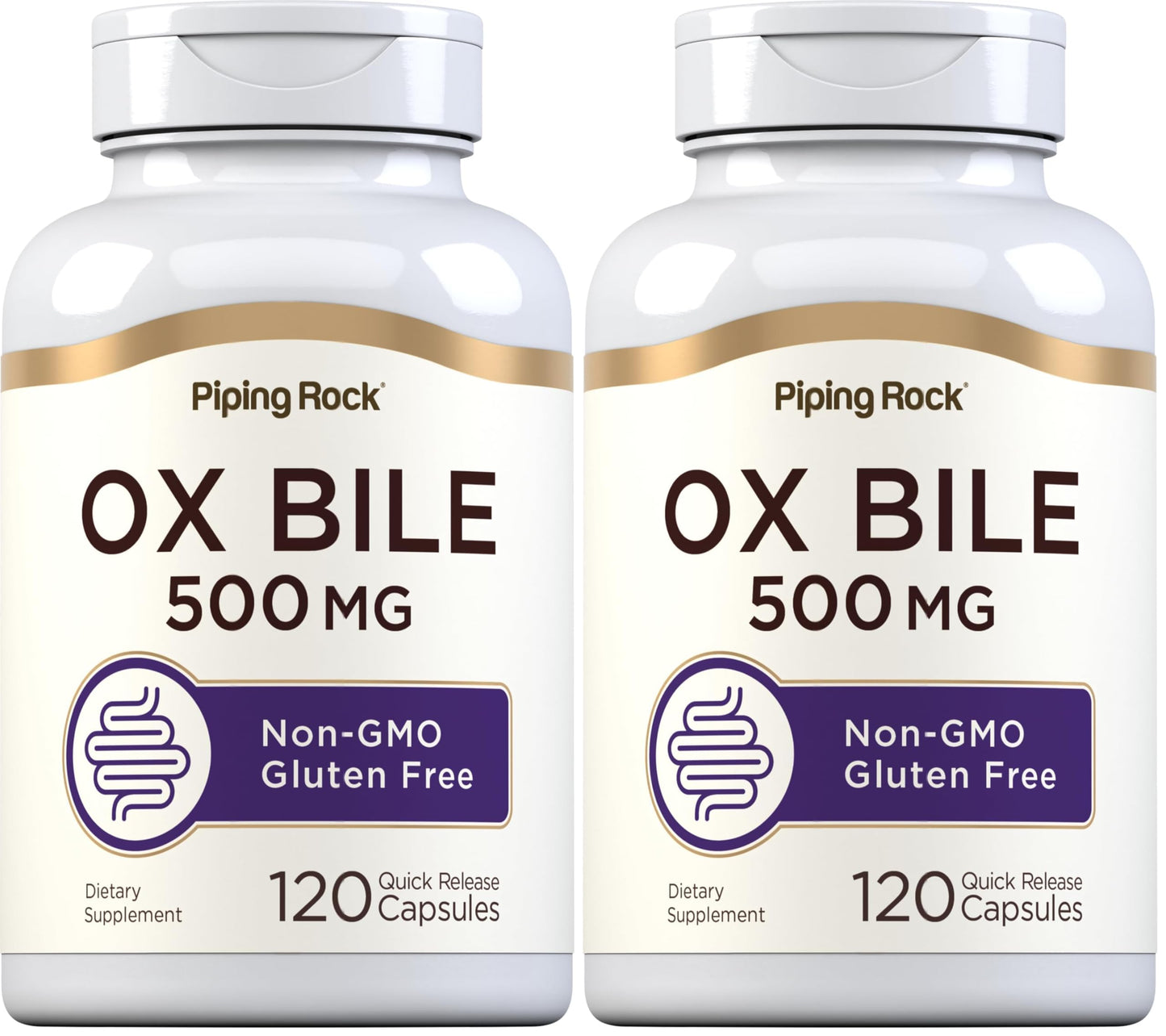 Piping Rock Ox Bile Supplement 500mg | 120 Capsules | Digestive Enzyme | Non-GMO, Gluten Free | Pack of 2