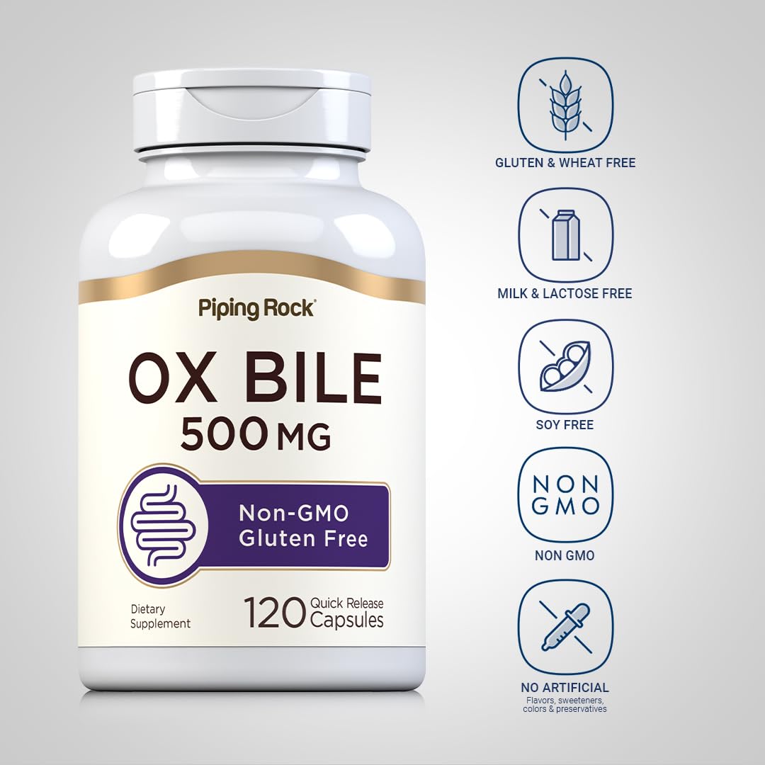 Piping Rock Ox Bile Supplement 500mg | 120 Capsules | Digestive Enzyme | Non-GMO, Gluten Free | Pack of 2
