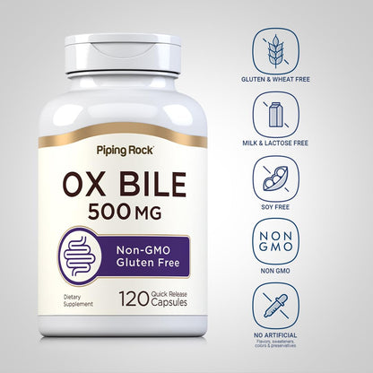 Piping Rock Ox Bile Supplement 500mg | 120 Capsules | Digestive Enzyme | Non-GMO, Gluten Free | Pack of 2
