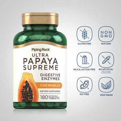 Piping Rock Papaya Digestive Enzymes Chewables – 180 Tablets, Vegetarian, Non-GMO, Gluten Free