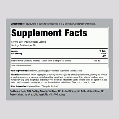 Piping Rock Passion Flower Extract Capsules | 1100mg | 90 Count | Herbal Supplement | Non-GMO, Gluten Free