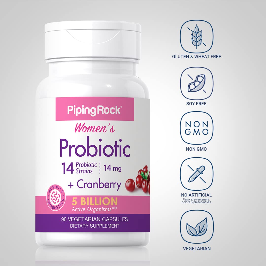 Piping Rock Probiotic for Women with Cranberry – 90 Capsules | 14 Strains | Vegetarian, Non-GMO, Gluten Free | Pack of 2