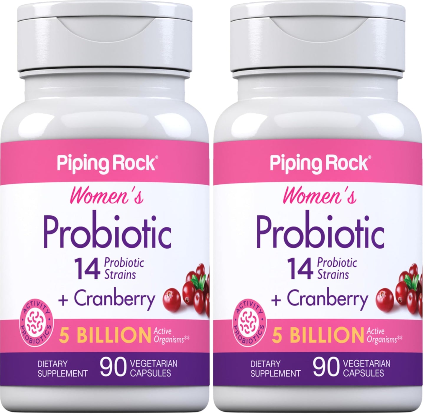 Piping Rock Probiotic for Women with Cranberry – 90 Capsules | 14 Strains | Vegetarian, Non-GMO, Gluten Free | Pack of 2
