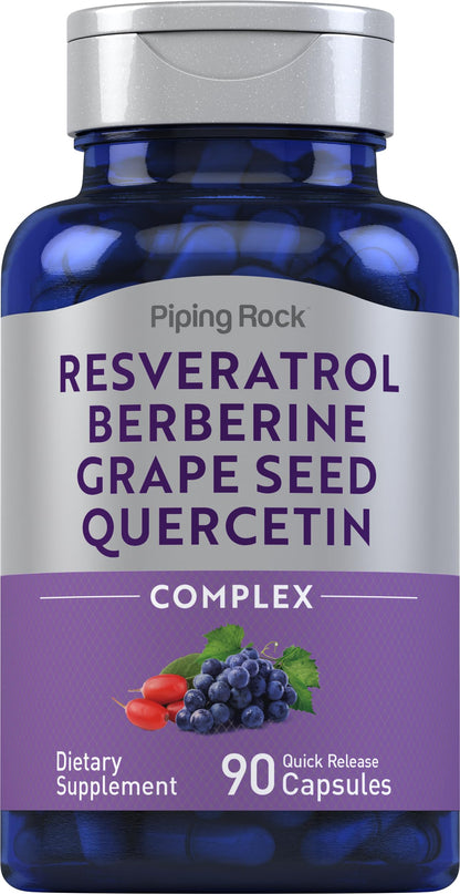 Piping Rock Resveratrol Berberine Grape Seed & Quercetin Complex – 90 Capsules | Non-GMO, Gluten Free