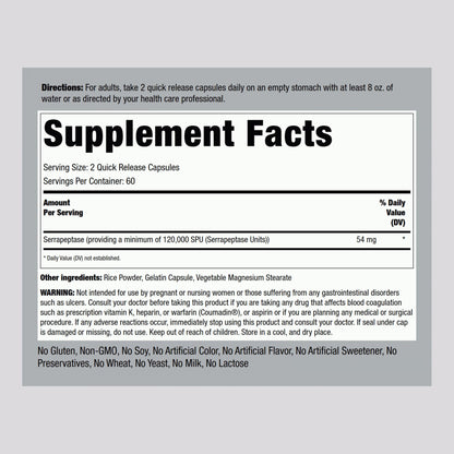 Piping Rock Serrapeptase 120000 SPU – 120 Capsules | Digestive Enzyme | Non-GMO, Gluten Free