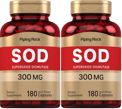 Piping Rock Superoxide Dismutase SOD Supplement 300mg | 180 Capsules | Pack of 2 | Non-GMO & Gluten Free