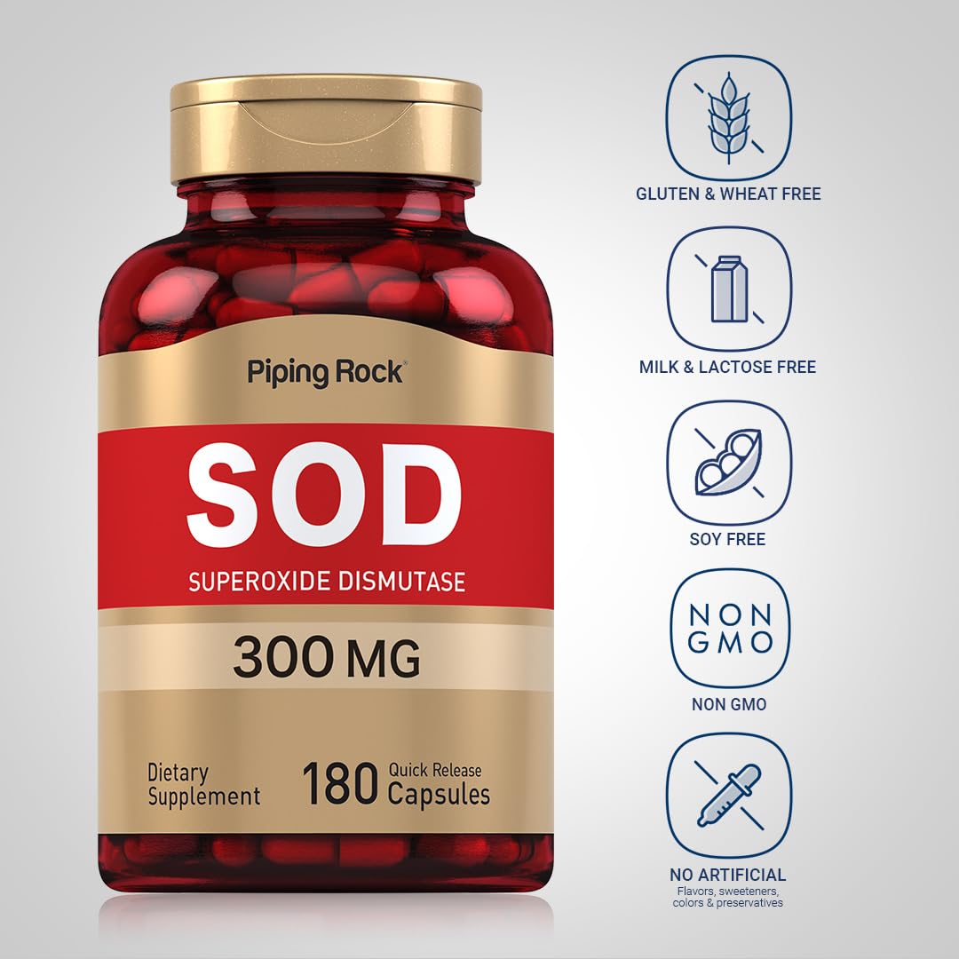 Piping Rock Superoxide Dismutase SOD Supplement 300mg | 180 Capsules | Pack of 2 | Non-GMO & Gluten Free