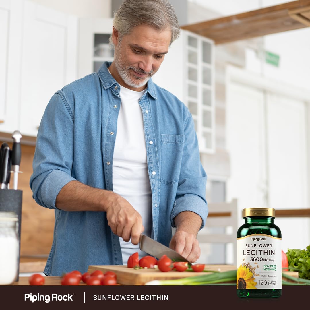 Piping Rock Sunflower Lecithin Softgel Capsules | 3600 mg | 120 Pills | Phosphatidylcholine Rich | Soy Free, Non-GMO, Gluten Free