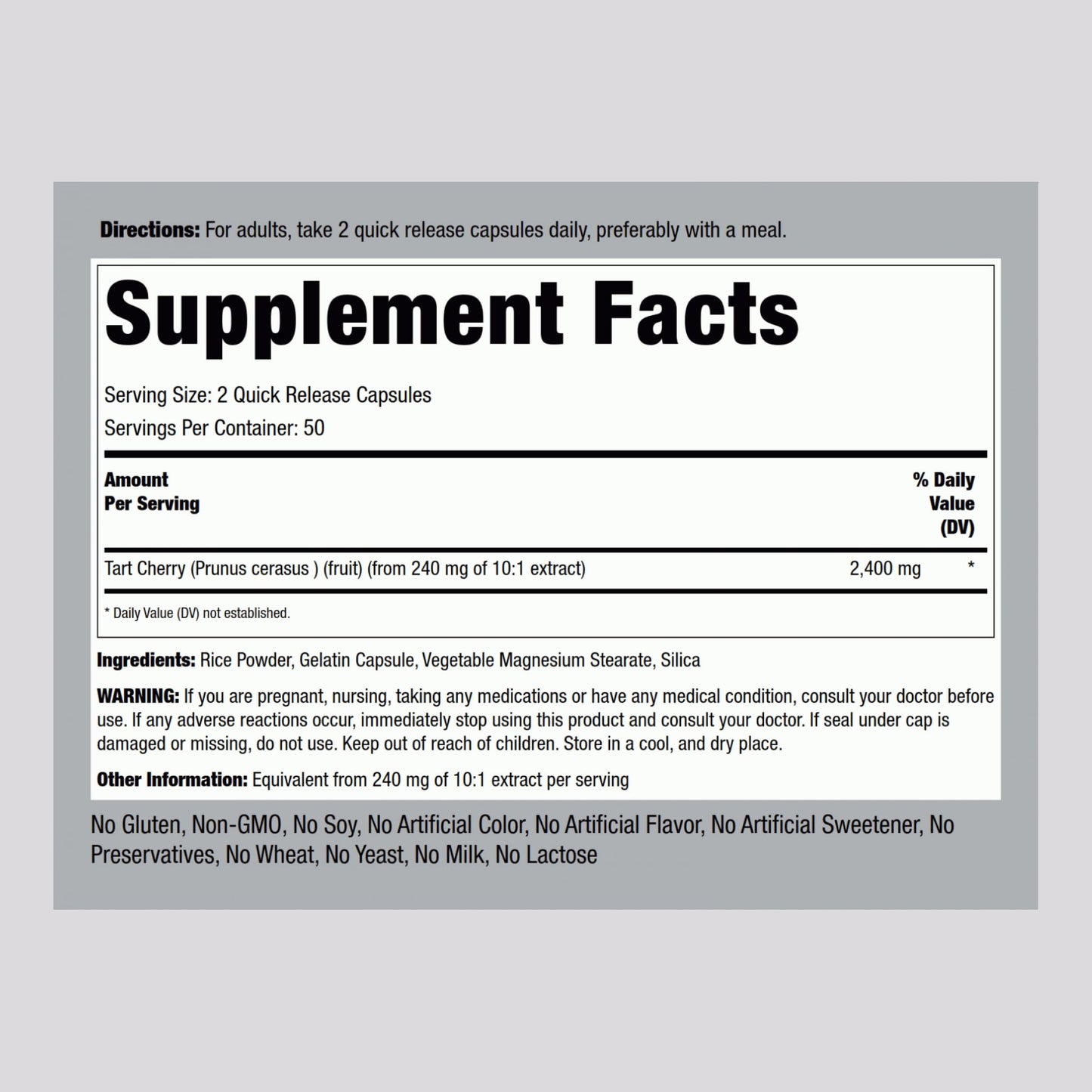 Piping Rock Tart Cherry Capsules | 2400 mg | 100 Count | Concentrated Extract | Non-GMO, Gluten Free Supplement