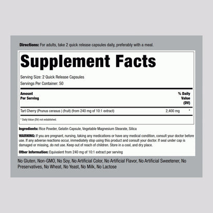 Piping Rock Tart Cherry Capsules | 2400 mg | 100 Count | Concentrated Extract | Non-GMO, Gluten Free Supplement