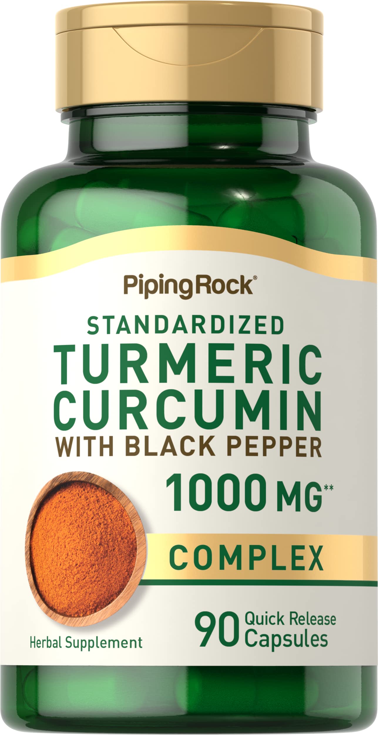 Piping Rock Turmeric Curcumin 1000mg with Black Pepper – 90 Capsules | Non-GMO, Gluten Free