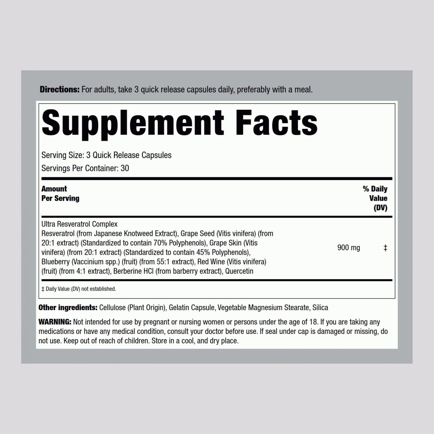 Piping Rock Resveratrol Berberine Grape Seed & Quercetin Complex – 90 Capsules | Non-GMO, Gluten Free