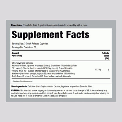 Piping Rock Resveratrol Berberine Grape Seed & Quercetin Complex – 90 Capsules | Non-GMO, Gluten Free
