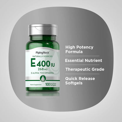 Piping Rock Vitamin E 400 IU Softgels – 100 Softgels | Non-GMO, Gluten Free
