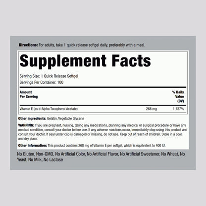 Piping Rock Vitamin E 400 IU Softgels – 100 Softgels | Non-GMO, Gluten Free