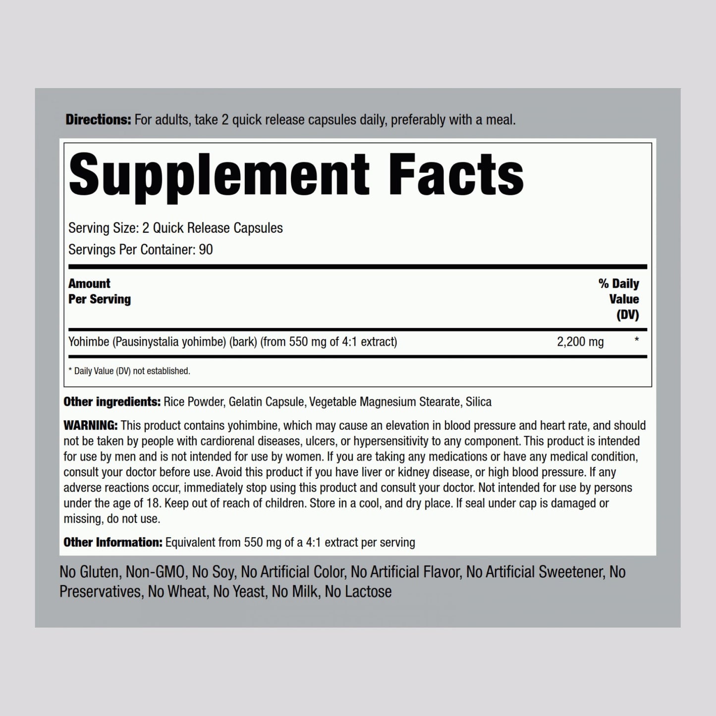 Piping Rock Yohimbe Supplements for Men | 2200 mg | 180 Capsules | Max Concentrated Extract | Non-GMO, Gluten Free Supplement