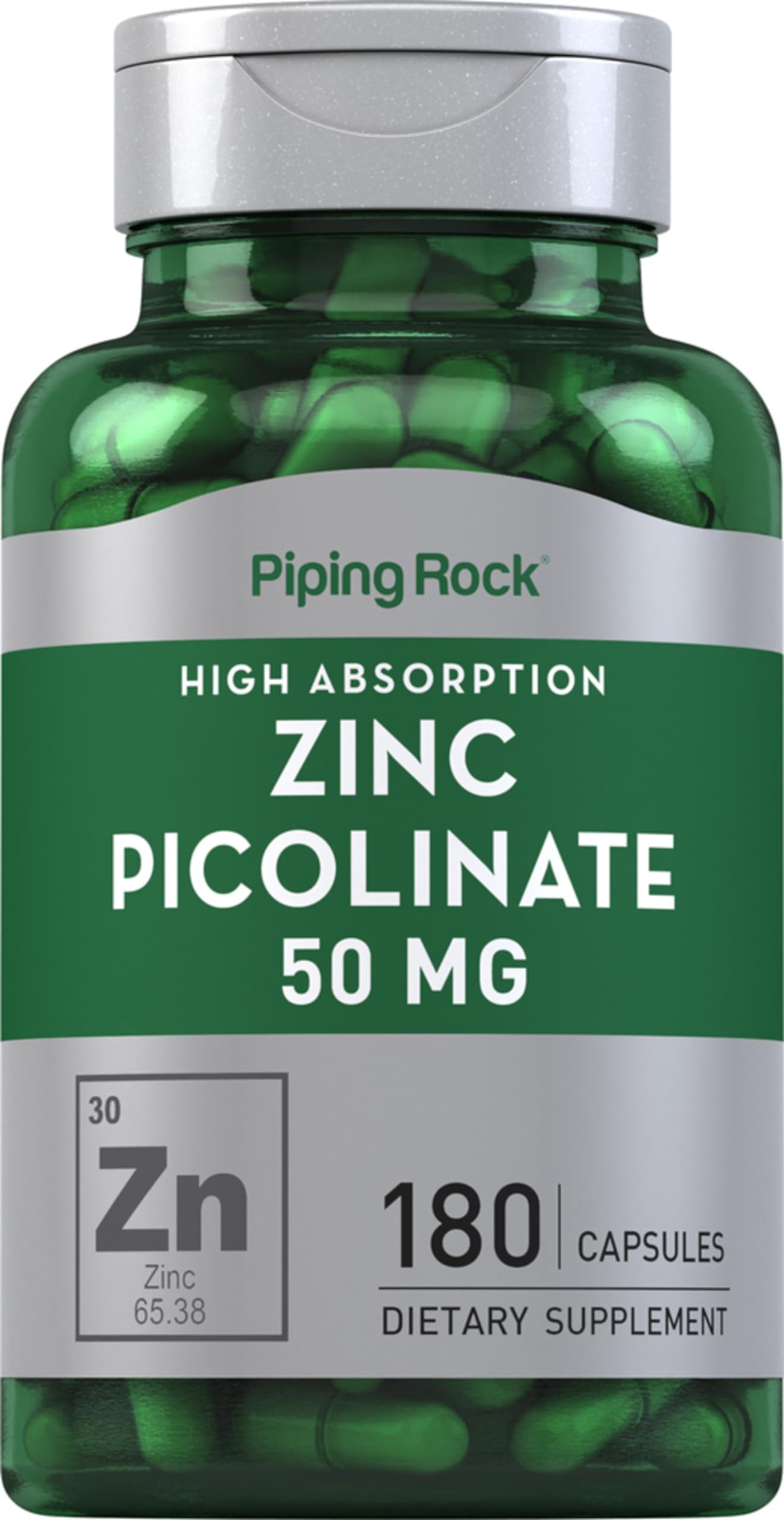 Piping Rock Zinc Picolinate 50mg - 180 Capsules (Non-GMO, Gluten Free)