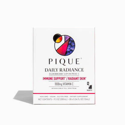 PIQUE Daily Radiance Liposomal Vitamin C — 1,000 mg Vitamin C & 1,900 mg Elderberry per Packet (28 Packets, 10 mL Each)