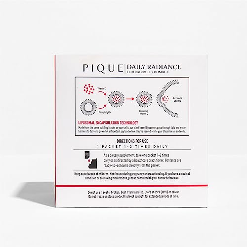 PIQUE Daily Radiance Liposomal Vitamin C — 1,000 mg Vitamin C & 1,900 mg Elderberry per Packet (28 Packets, 10 mL Each)