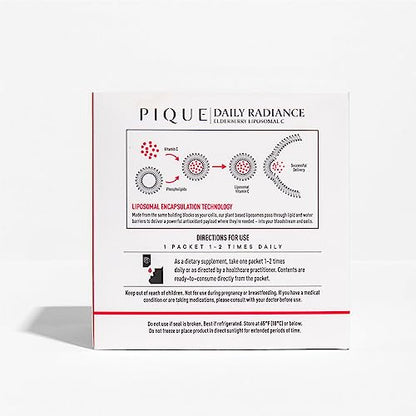 PIQUE Daily Radiance Liposomal Vitamin C — 1,000 mg Vitamin C & 1,900 mg Elderberry per Packet (28 Packets, 10 mL Each)