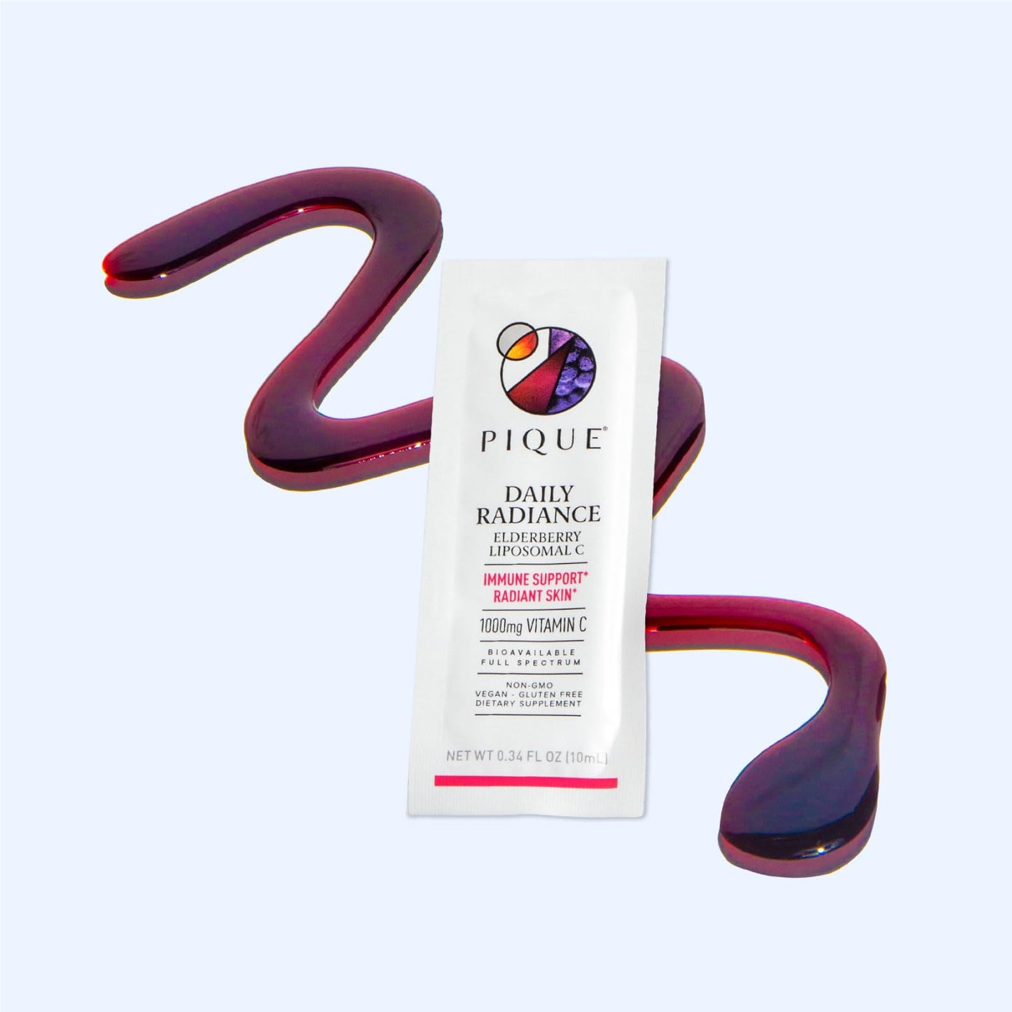 PIQUE Daily Radiance Liposomal Vitamin C — 1,000 mg Vitamin C & 1,900 mg Elderberry per Packet (28 Packets, 10 mL Each)