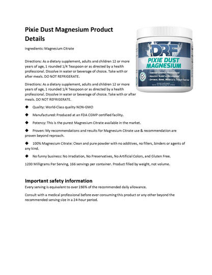 Pixie Dust Magnesium by Dr. Farrah World Renown Medical Doctor | Vibrant Energy Production | Healthy Sleep & Relaxation | Optimal Bone, Muscle, & Tissue Function