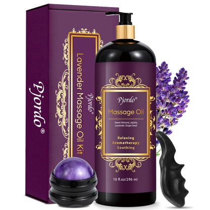 Pjordo Aromatherapy Lavender Massage Oil - Calming, Soothing Spa Oil 10 oz