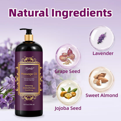 Pjordo Aromatherapy Lavender Massage Oil - Calming, Soothing Spa Oil 10 oz