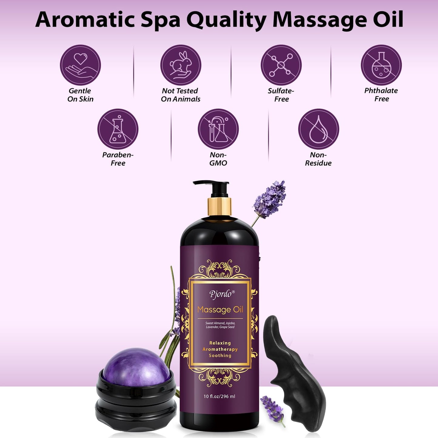 Pjordo Aromatherapy Lavender Massage Oil - Calming, Soothing Spa Oil 10 oz