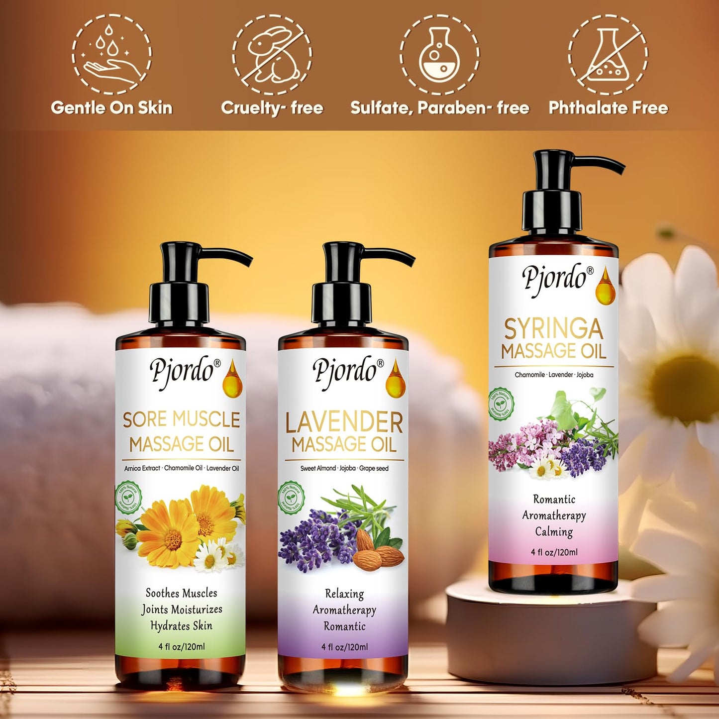 Pjordo Massage Oil Kit – Lilac, Lavender & Arnica with Roller Ball | Spa Gift Set
