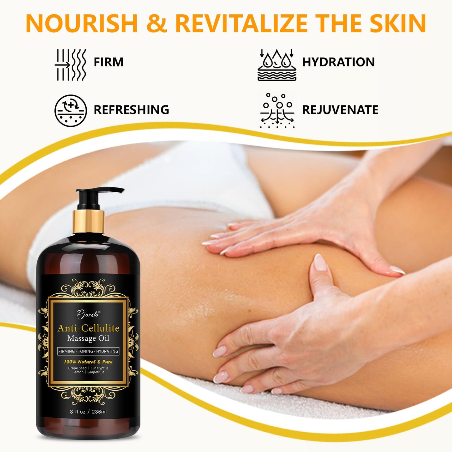 Pjordo Anti Cellulite Massage Oil - Natural Body Firming & Moisturizing
