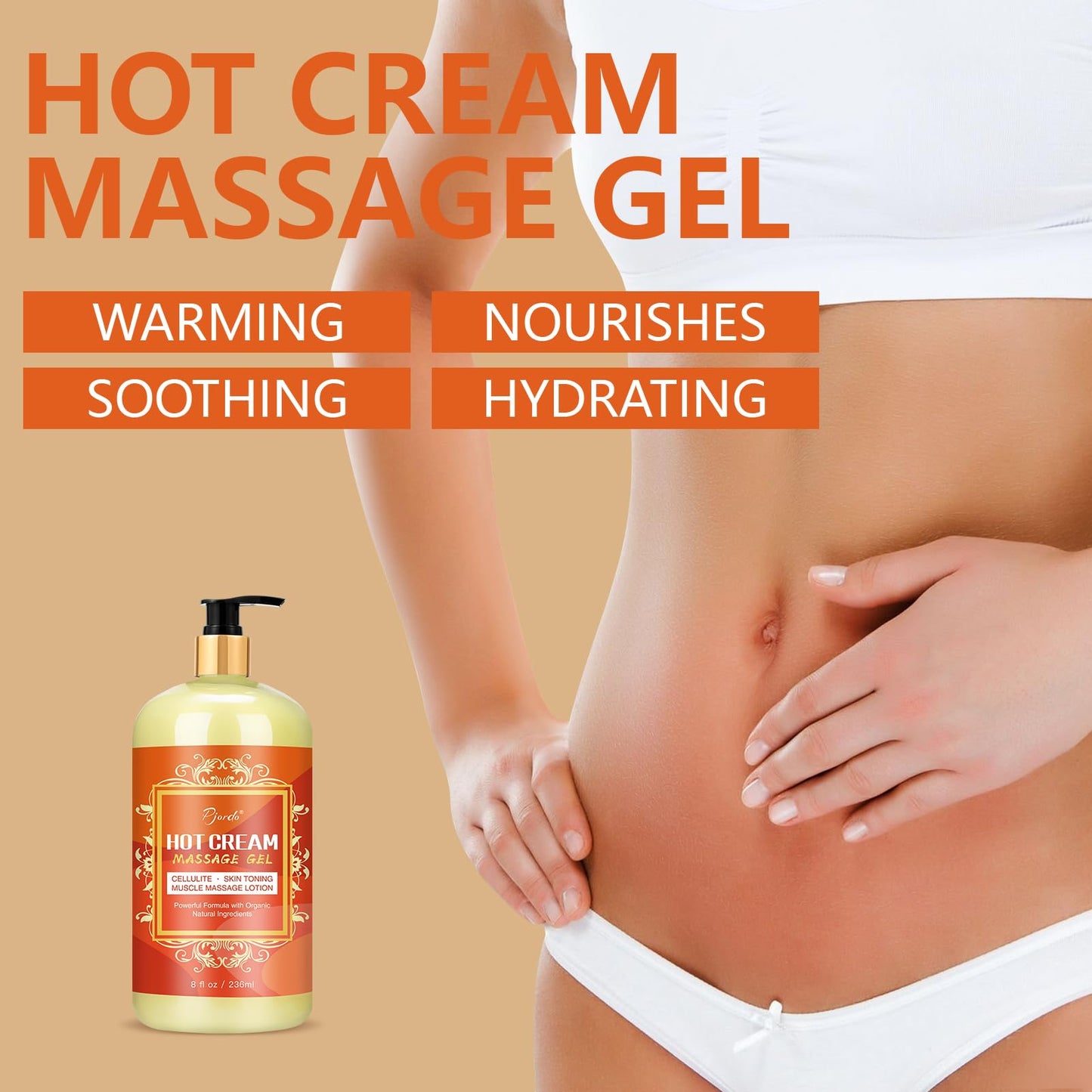 Pjordo Anti Cellulite Massage Oil & Hot Cream Set – 8 oz Each