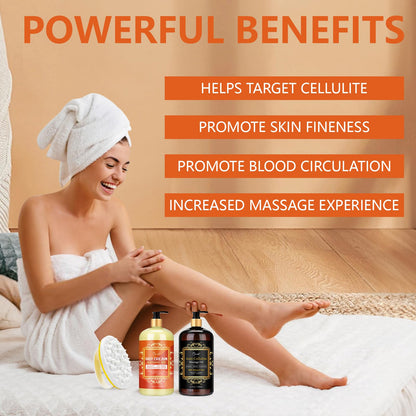 Pjordo Anti Cellulite Massage Oil & Hot Cream Set – 8 oz Each