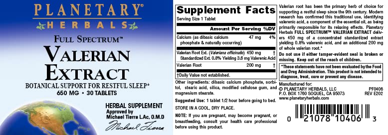 Planetary Herbals Full Spectrum Valerian Extract Tablets – Sleep Support
