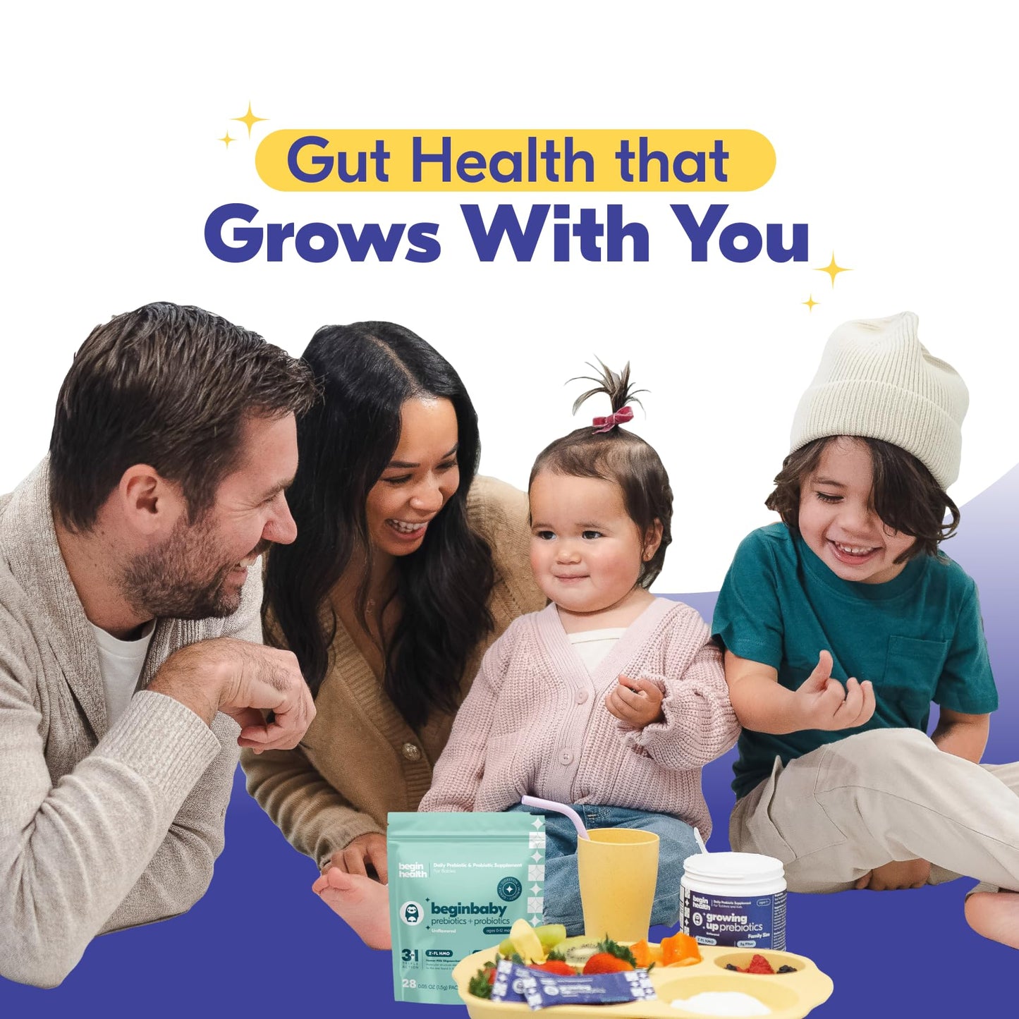 Begin Health Growing Up Prebiotics for Kids — 56-Pack, Unflavored Powder for Digestive Support