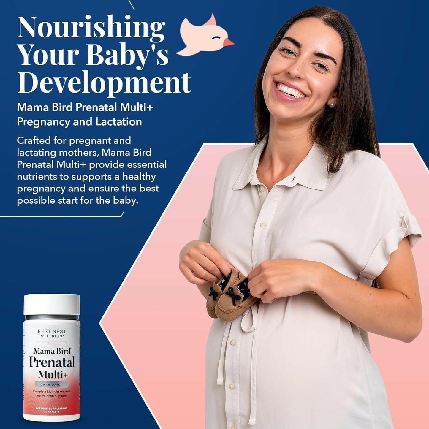 Mama Bird Prenatal Multi+ | Best Nest Wellness – 30+ Nutrients for Baby Brain Health (Vegan, Gluten Free)