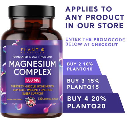 Plant.O Magnesium 500mg | Vegan Oxide & Citrate | Sleep & Energy | 120 Veggie Capsules
