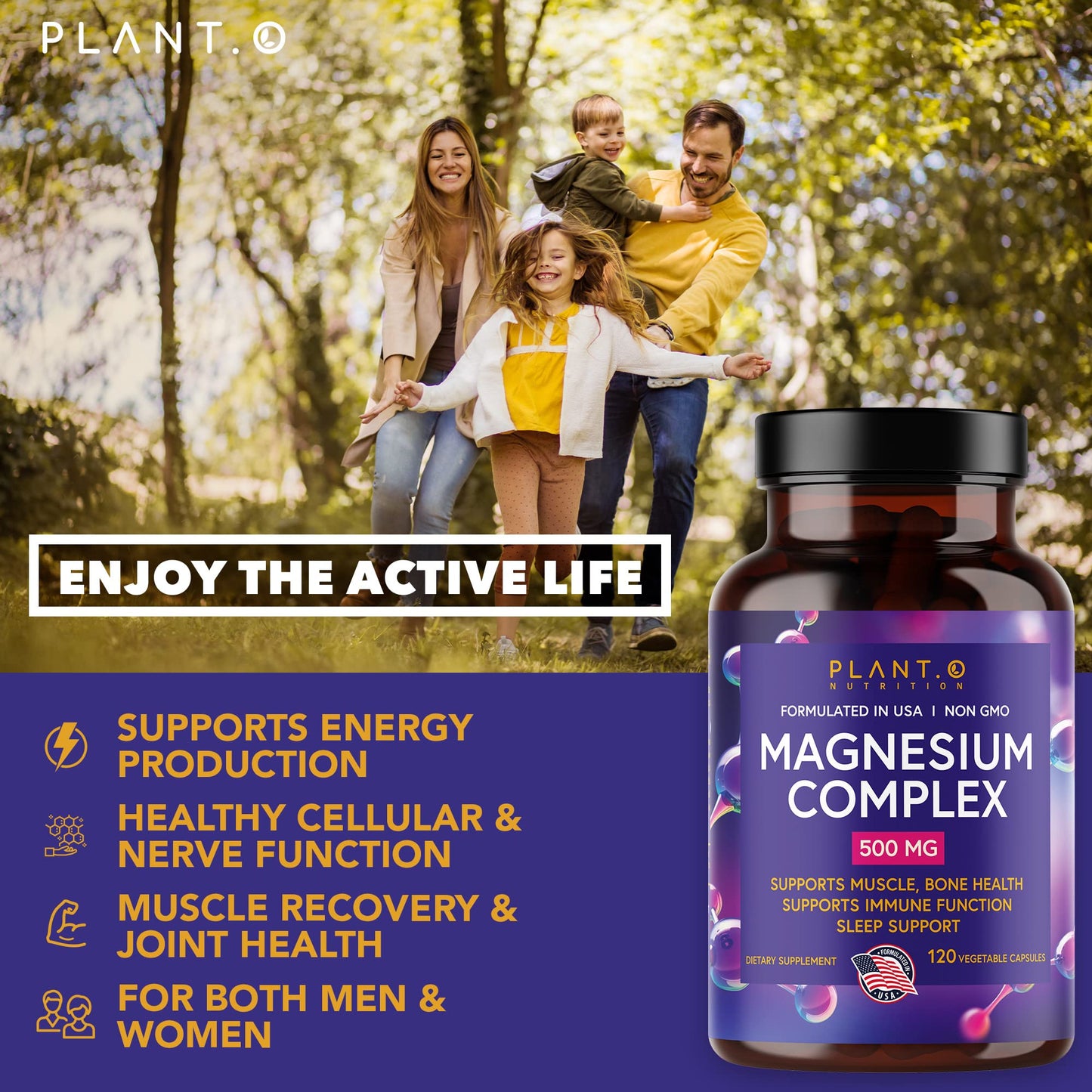 Plant.O Magnesium 500mg | Vegan Oxide & Citrate | Sleep & Energy | 120 Veggie Capsules