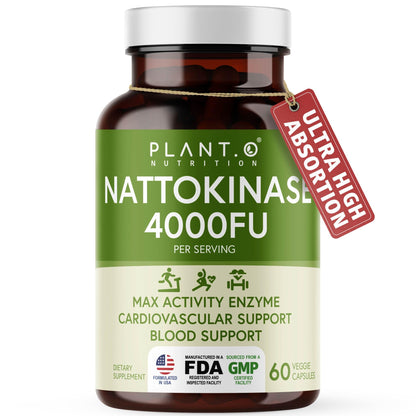 PLANT.O NUTRITION Nattokinase Supplement - 4000 FU, Heart Health - 60 Veggie Capsules - Made in USA