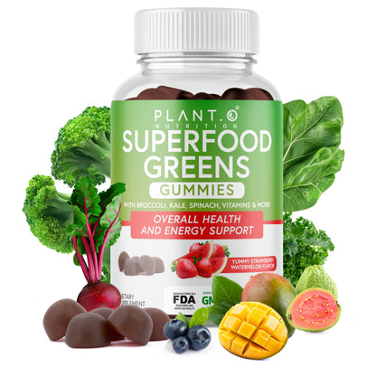 PLANT.O NUTRITION SuperGreens Gummies – Immunity, Gut & Cognition Support | Watermelon & Strawberry | 60 Gummies