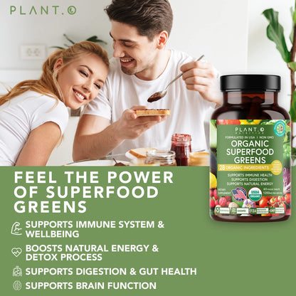 Plant.O Organic Super Greens - 60 Veggie Tablets for Immune & Energy
