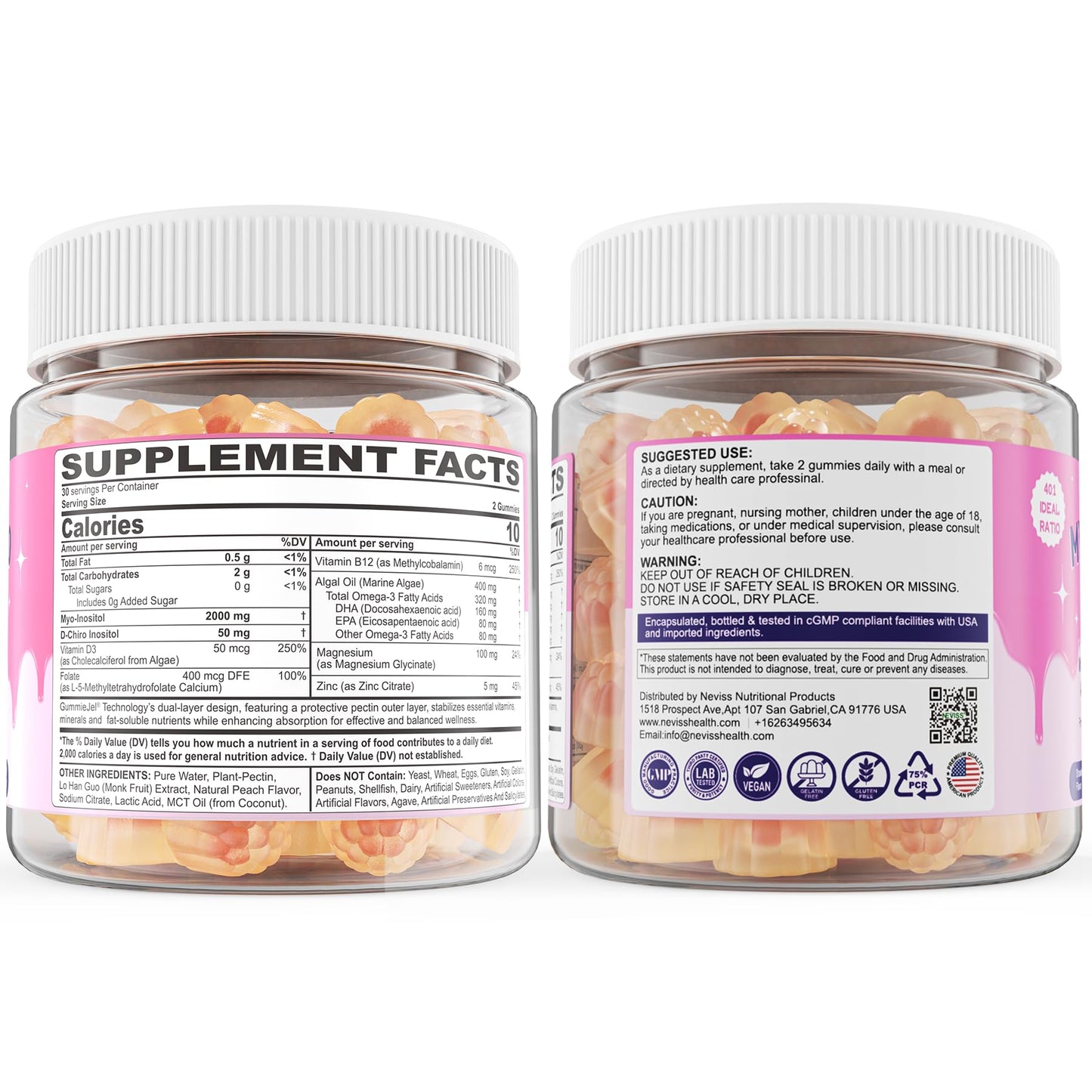 2 Pack Myo-Inositol & D-Chiro Inositol for Hormone Balance – Sugar Free Gummies (40:1) – Vegan