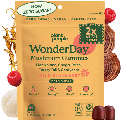 WonderDay Extra Strength Mushroom Gummies | Plant People – Sugar-Free, 60 Count