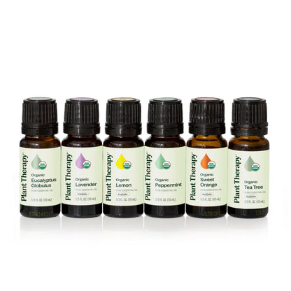 Plant Therapy Top 6 USDA Organic Essential Oil Set – Lavender, Peppermint, Eucalyptus, Lemon, Sweet Orange, Tea Tree (10 mL)