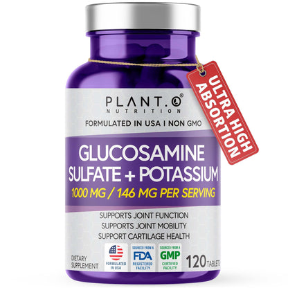 PLANT.O NUTRITION Glucosamine Sulfate with Potassium – Joint Support Supplement (120 Tablets)